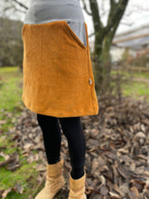 Lade das Bild in den Galerie-Viewer, Bio Cord Rock Damen Senfgelb/Grau Taschen mit oder ohne Haarband