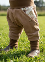 Lade das Bild in den Galerie-Viewer, Hose für Kinder und Babys Cord Haselnuss mit Dinosaurier Taschen