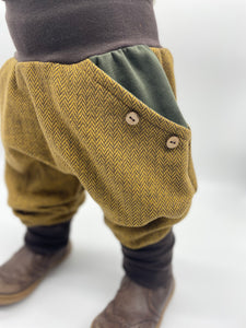 FISCHGRÄT-HOSE SENFGELB/BRAUN/KHAKI