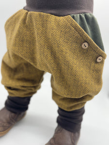 FISCHGRÄT-HOSE SENFGELB/BRAUN/KHAKI