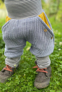 MUSSELIN-HOSE BLAUMELIERT SENFGELB/GESTREIFT