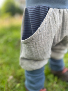 MUSSELIN-HOSE BLAUMELIERT BLAUGESTREIFT/BLAU