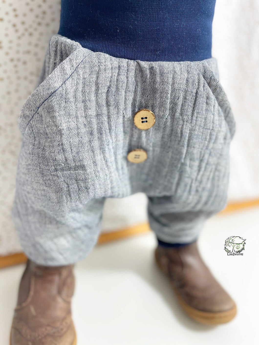 MUSSELIN-HOSE BLAUMELIERT UNI